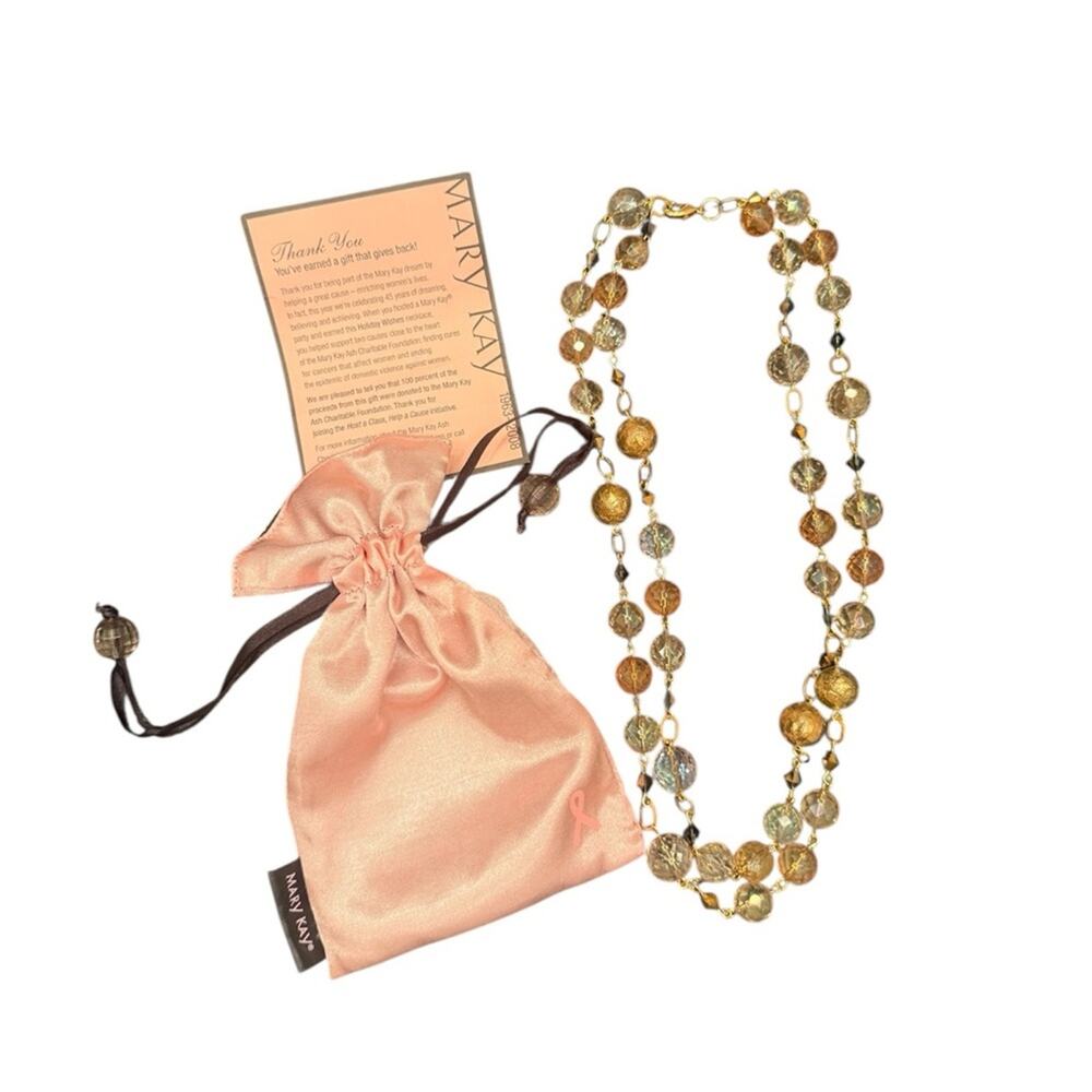 NEW Mary Kay Holiday Wishes Necklace Beaded Gold Brown Orange Long Necklace